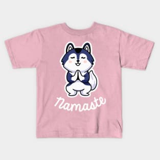 Husky Namaste Yoga Dog Lover Malamute Kids T-Shirt